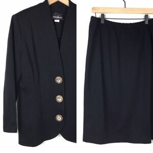 VINTAGE Skirt Suit Art Deco Button Mod Retro 80s Positive Attitude Size 15/16